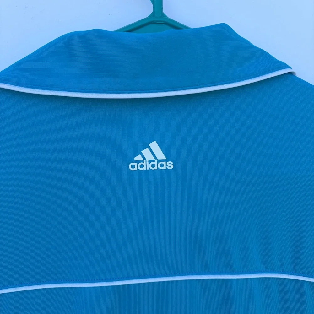 Adidas Golf Puremotion Polo Shirt Mens Medium Blue White Trim Short‎ Sleeve